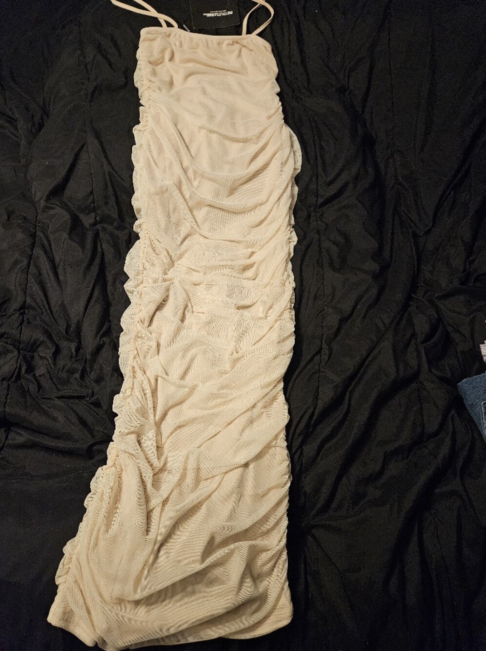 PrettyLittleThing Cream Ruched Maxi Dress